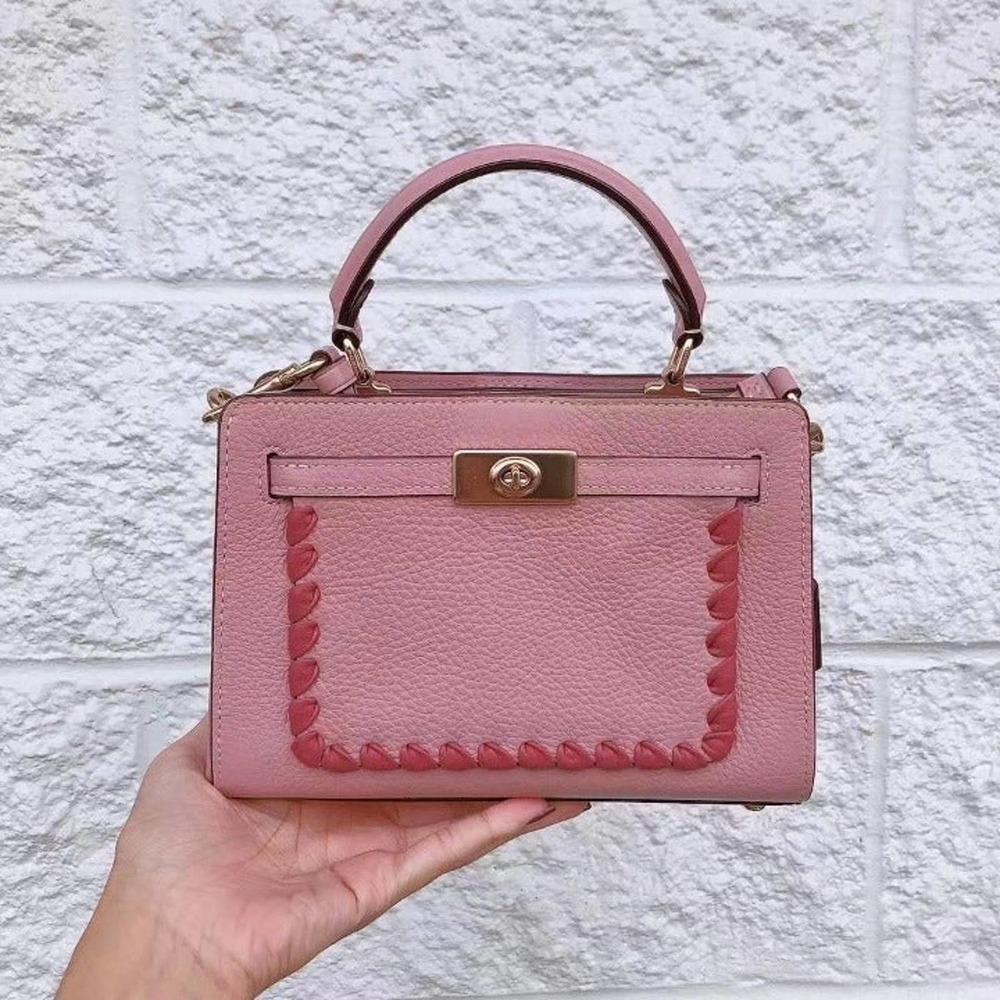 **SOLD **Coach CA077 Mini Lane Top Handle With Whipstitch In Gold/Pink Multi